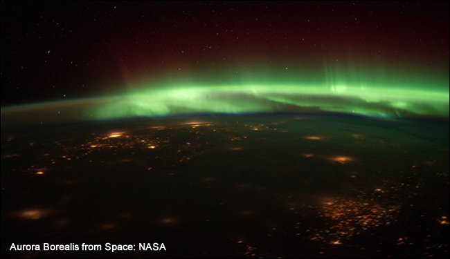 northern lights as seen from space
