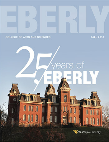 Fall 2018 magazine cover, 25 years of Eberly above Woodburn Hall