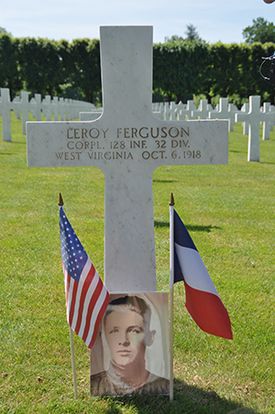 Cross-shaped headstone for veteran Leroy Ferguson